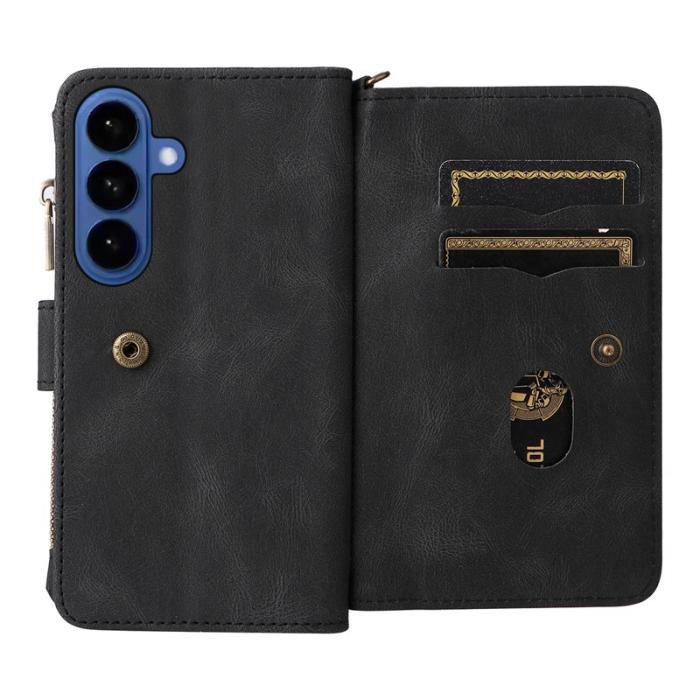 OEM - Samsung Galaxy S26 Plus Plånboksfodral Konstläder 15 Kortplatser - Svart