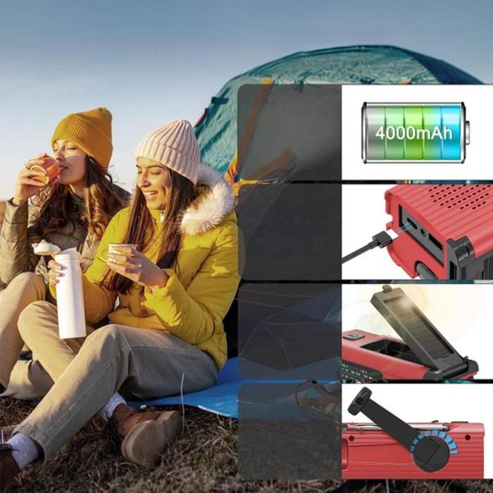 Pristar - Pristar Radio FM med Ficklampa 4000 mAh YX318 - Röd