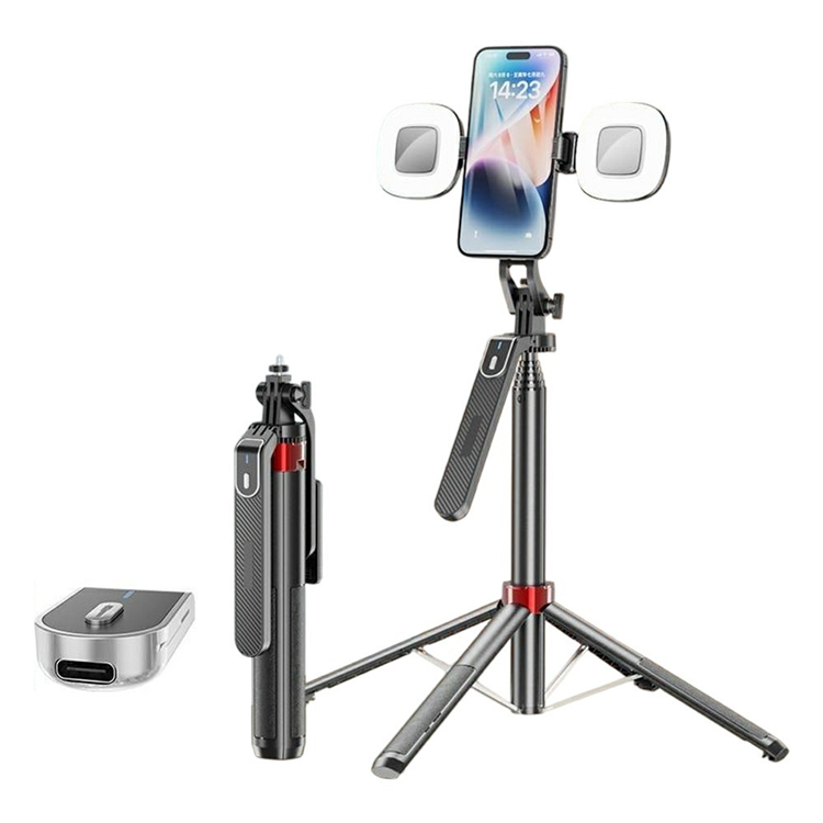 Bärbar Selfiestick Bluetooth med 2 Fyrkantig Fyllnadslampa P185mini | 5566 | AlltMobil