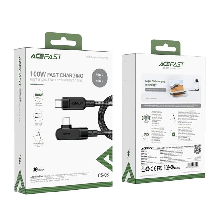Acefast - Acefast Vinklad USB-C till USB-C kabel 100W 2m - Svart