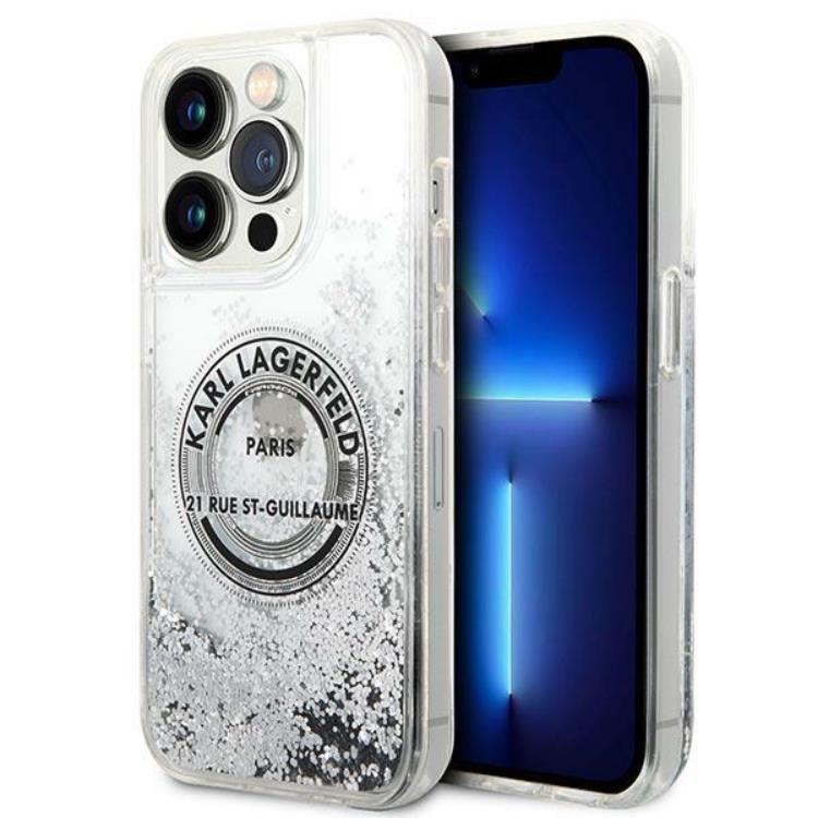 Karl Lagerfeld iPhone 14 Pro Skal Liquid Glitter RSG - Silver | 2353 | AlltMobil