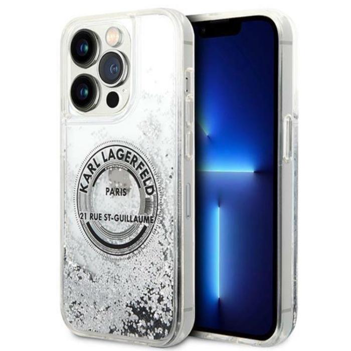 KARL LAGERFELD - Karl Lagerfeld iPhone 14 Pro Skal Liquid Glitter RSG - Silver
