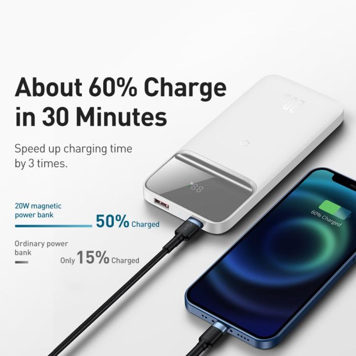 BASEUS - BASEUS Magnetic Magsafe Trådlös Powerbank 20W 10000mAh - Vit