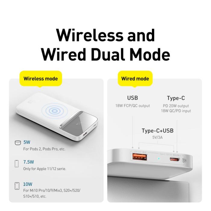 BASEUS - BASEUS Magnetic Magsafe Trådlös Powerbank 20W 10000mAh - Vit