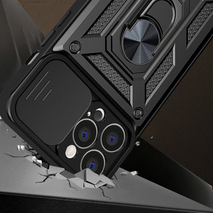 OEM - iPhone 14 Skal med Ringhållare Hybrid Armor Camshield - Svart