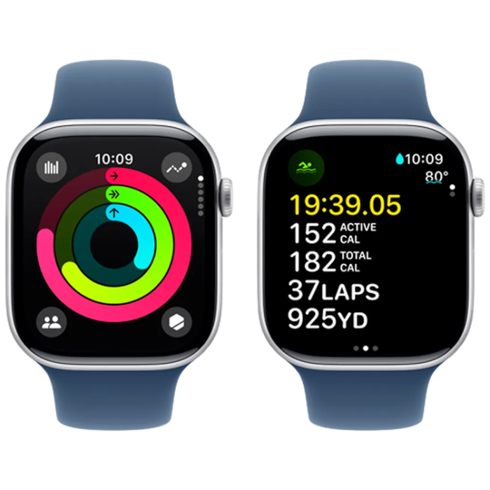 Apple - Apple Watch Series 10 46mm (GPS) Silver (Rubber Band Blå M/L)