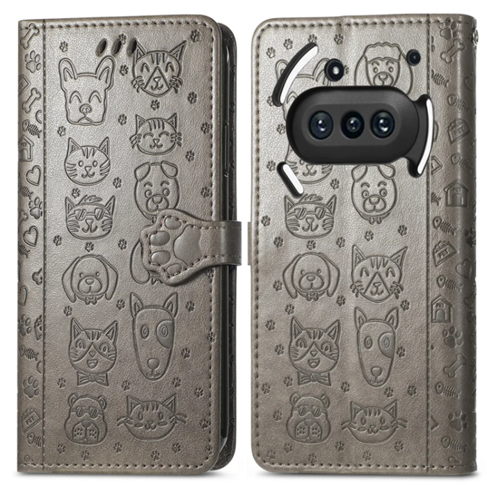 A-One Brand - Nothing Phone (3a) Plånboksfodral Cat Dog Pattern - Grå