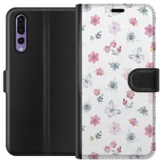 Gustaf - Pl&aring;nboksfodral till Huawei P20 Pro med Blommor och fj&auml;rillar