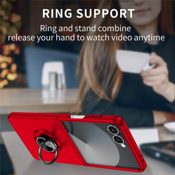 A-One Brand - Galaxy Z Flip 7 5G Mobilskal Rotatable Ring Kickstand - Röd