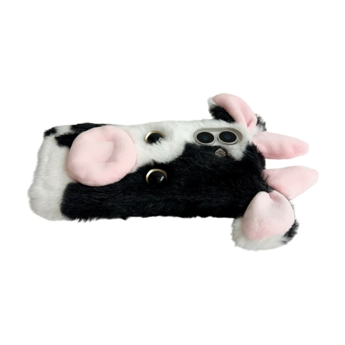 A-One Brand - iPhone 17 Mobilskal Fluffy Cute Cow Plush TPU - Rosa