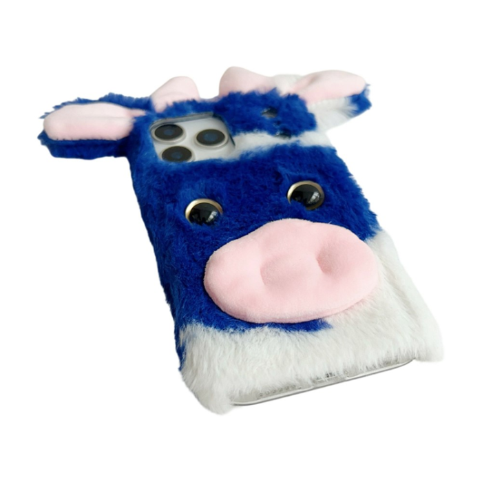 A-One Brand - iPhone 17 Pro Max Mobilskal Fluffy Cute Cow Plush TPU - Svart