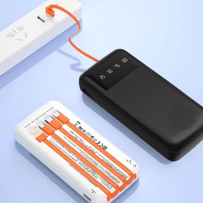 Dudao - Dudao Powerbank 10000 mAh med USB-A USB-C och Lightning Kablar K6Pro - Vit