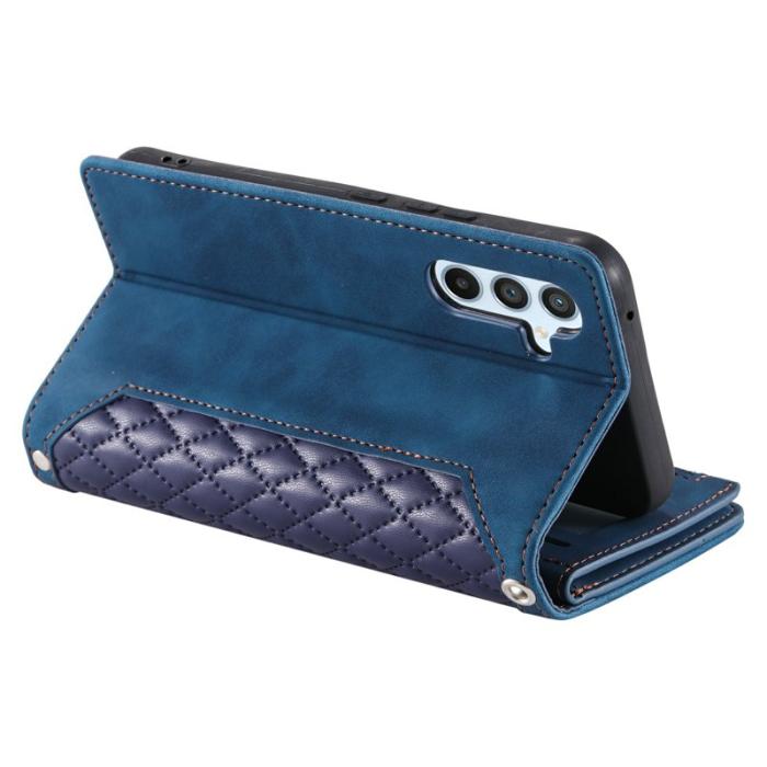 Amorus - Samsung Galaxy S26 Plånboksfodral Rhombus Stitching Line Konstläder - Blå