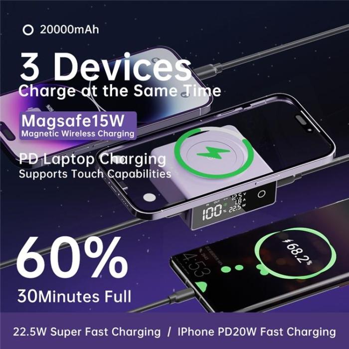 A-One Brand - Magsafe Powerbank 20000mAh Q7 15W Magnetic Trådlös - Vit