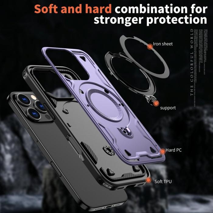 N/A - Mobilskal till iPhone 16 Pro Plast Militärt Skydd Kickstand - Lila