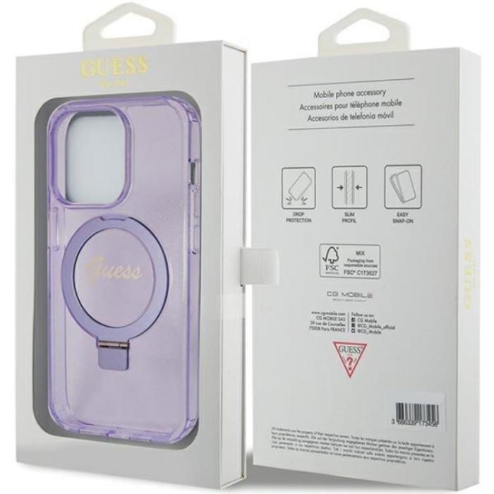 Guess - Guess iPhone 15 Pro Mobilskal Magsafe Ringställ Script Glitter