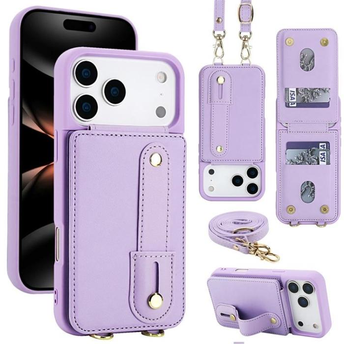 A-One Brand - iPhone 17 Pro Max Mobilskal korthållare Med Axelrem - Lila