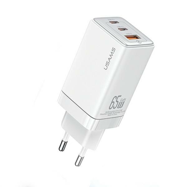 USAMS Väggladdare 2xUSB-C+1xUSB 65W GaN PD3.0+QC3.0 Sandru - Vit