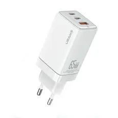 USAMS - USAMS Väggladdare 2xUSB-C+1xUSB 65W GaN PD3.0+QC3.0 Sandru - Vit