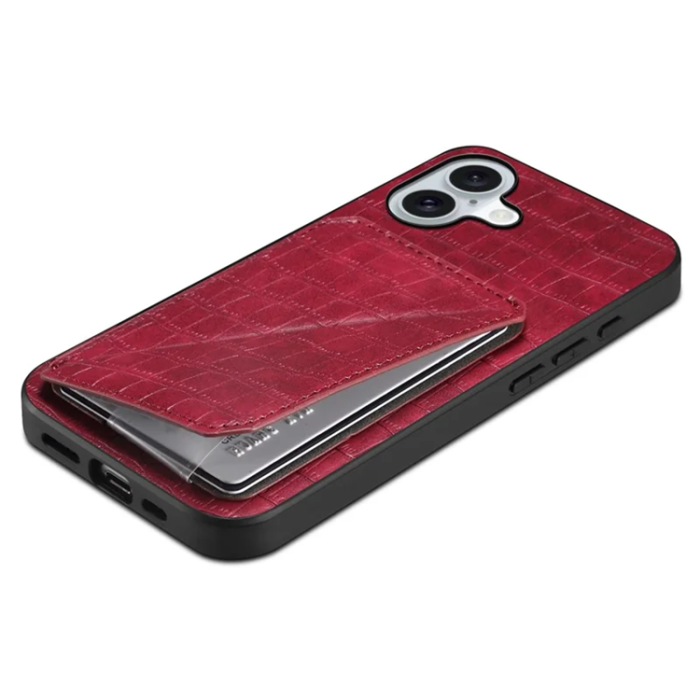 A-One Brand - iPhone 17 Mobilskal Korthållare Crocodile Textured - Rosa
