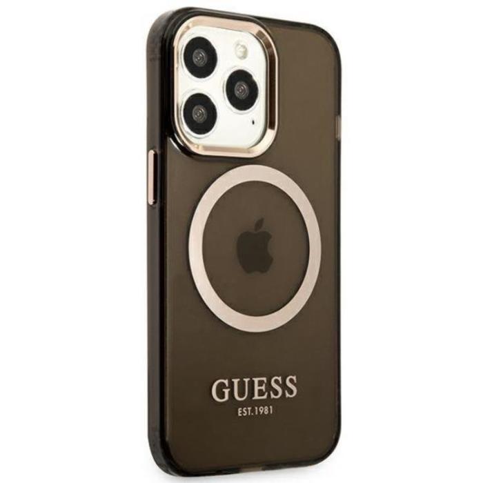 Guess - GUESS iPhone 13 Pro Skal MagSafe Gold Outline Translucent - Svart