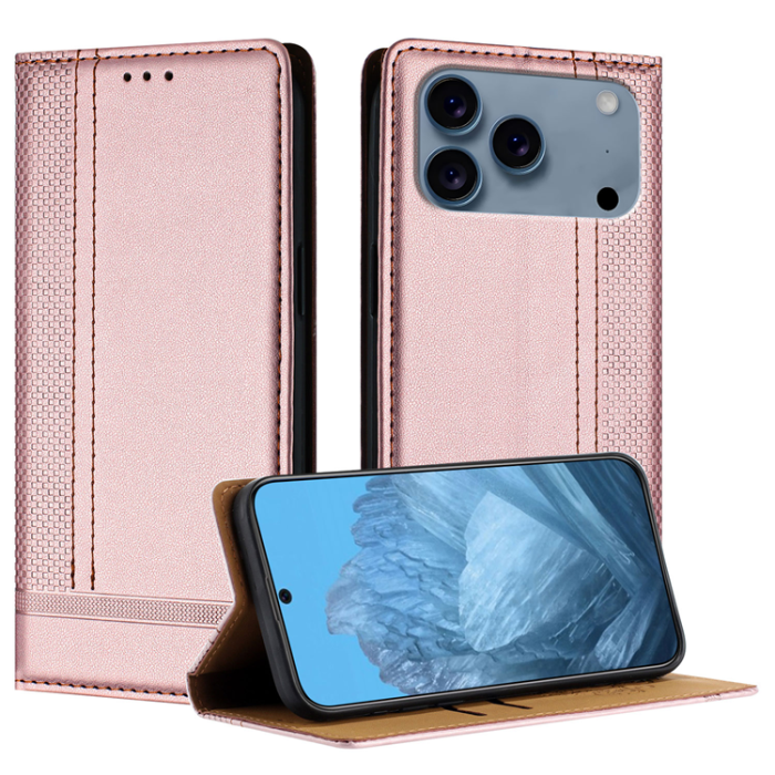 A-One Brand - iPhone 17 Pro Max Plånboksfodral L Shaped Grid Pattern - Roséguld