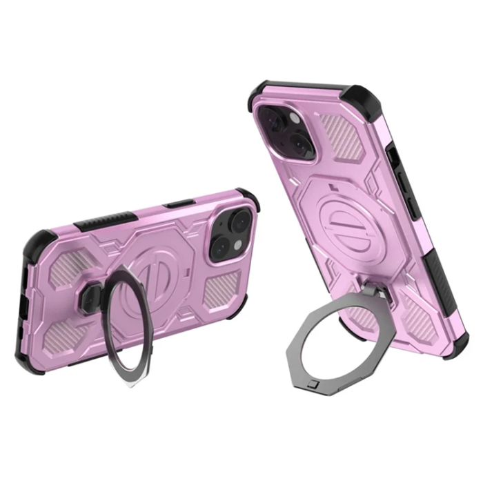 OEM - iPhone 15 Mobilskal Plast Shockproof Med Ställ - Rosa