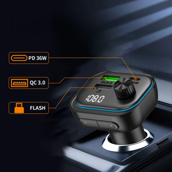 Tech-Protect - Tech-Protect Billaddare CC07 3-Port PD 54W + Sändare Fm Bluetooth - Svart