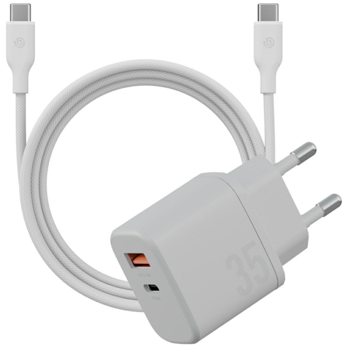 ENERGEA - Bazic Väggladdare USB-A Till USB-C Med USB-C Kable - Vit
