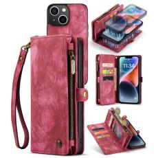 Caseme - CASEME 008 iPhone 14 Pl&aring;nboksfodral Konstl&auml;der R&ouml;d med Avtagbar Rem