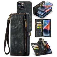 Caseme - CASEME 008 iPhone 14 Pl&aring;nboksfodral Konstl&auml;der Svart Med Dragkedja