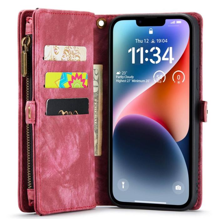 Caseme - CASEME 008 iPhone 14 Plus Plånboksfodral Konstläder Röd med Rem
