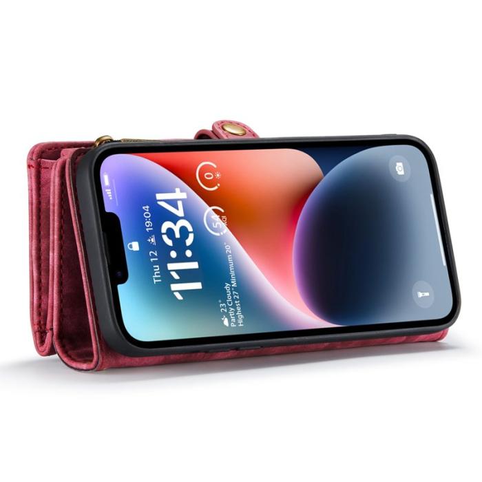 Caseme - CASEME 008 iPhone 14 Plus Plånboksfodral Konstläder Röd med Rem