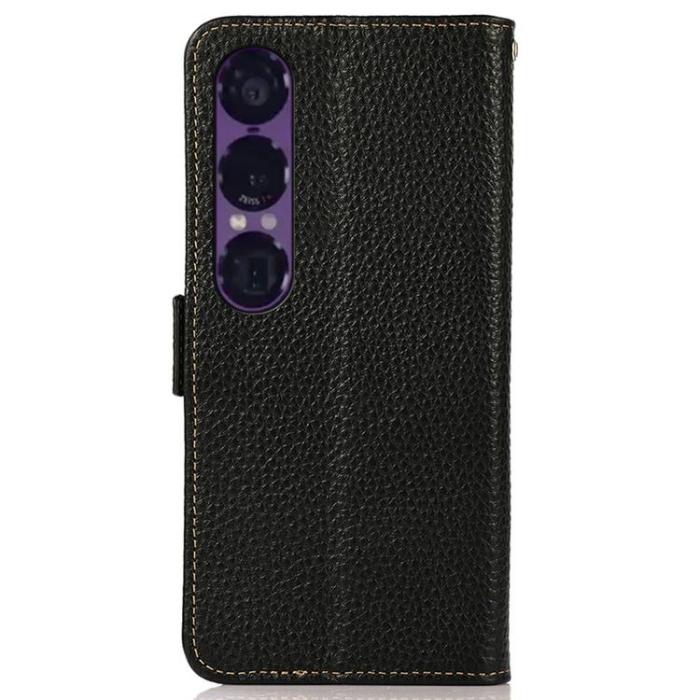 KHAZNEH - KHAZNEH Sony Xperia 1 VII Plånboksfodral RFID Äkta läder - Svart