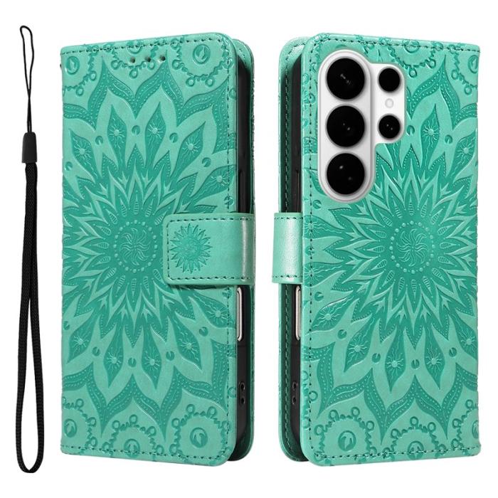 OEM - Samsung Galaxy S26 Ultra Plånboksfodral Konstläder Solrostryck - Grön