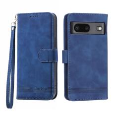 DIERFENG - DIERFENG Google Pixel 7 5G Pl&aring;nboksfodral DF-03 Flip Konstl&auml;der - Bl&aring;