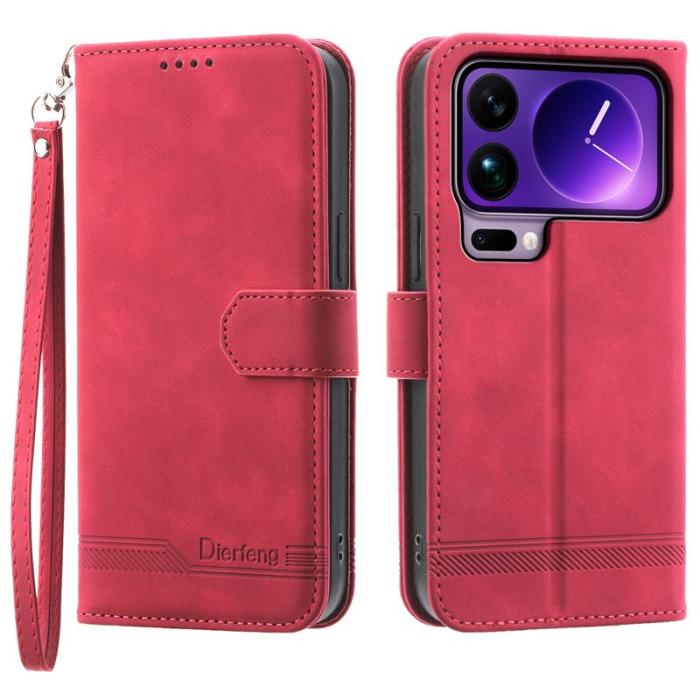 DIERFENG - DIERFENG DF-03 Xiaomi 17 Pro Max Plånboksfodral Konstläder - Röd