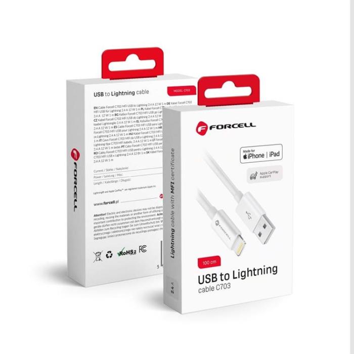OEM - Forcell USB-A till Lightning kabel 30W, 1m - Vit