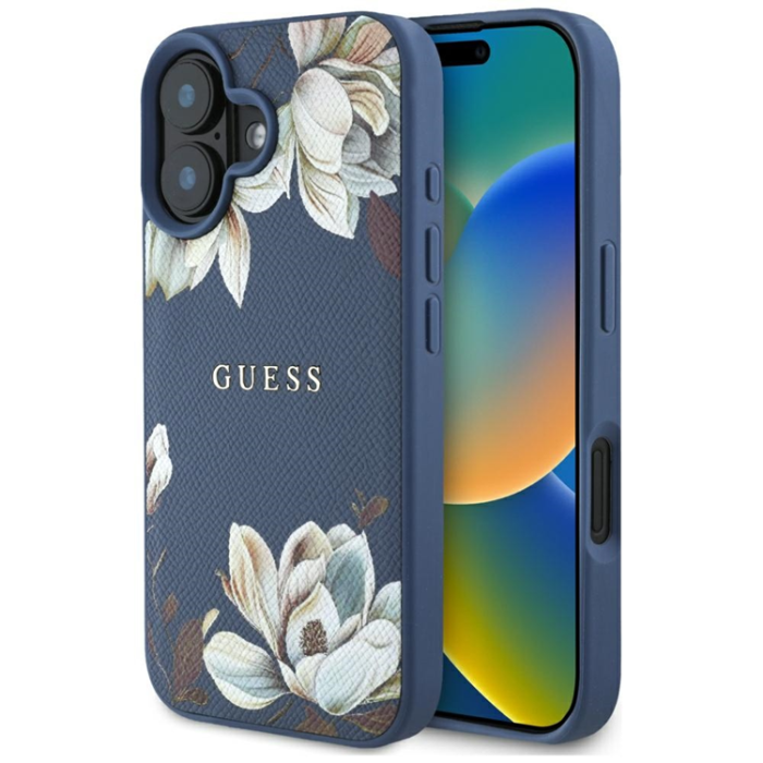 Guess - Guess iPhone 16 Mobilskal Magsafe Flower Pattern - Blå