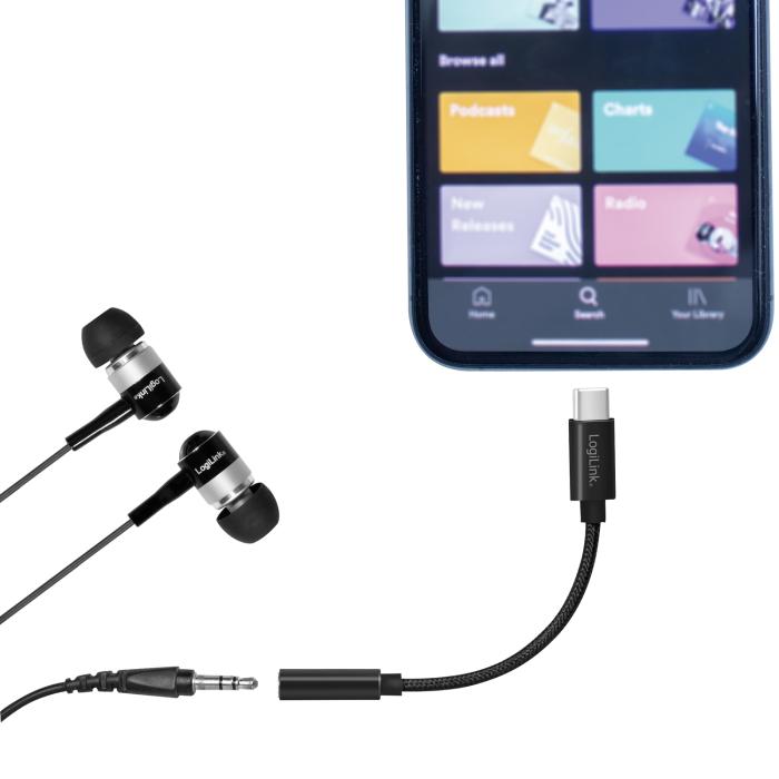 LogiLink - LOGILINK USB-C 3,5mm-ljudadapter m DAC 13cm nylonkabel