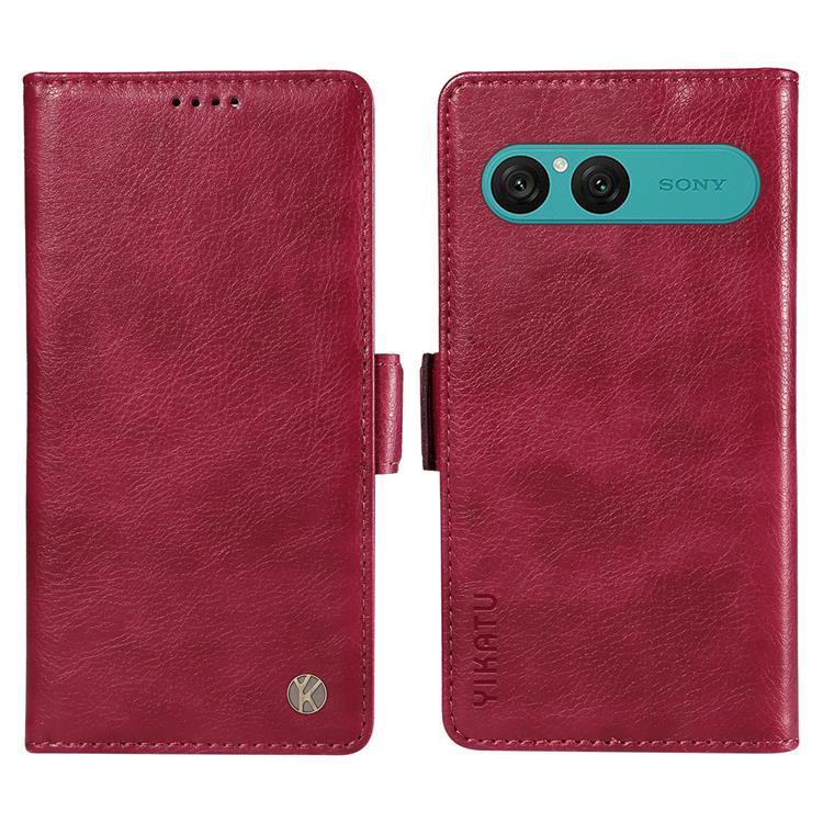 YIKATU Sony Xperia 10 VII Plånboksfodral Litchi Texture - Vinröd | 2353 | AlltMobil
