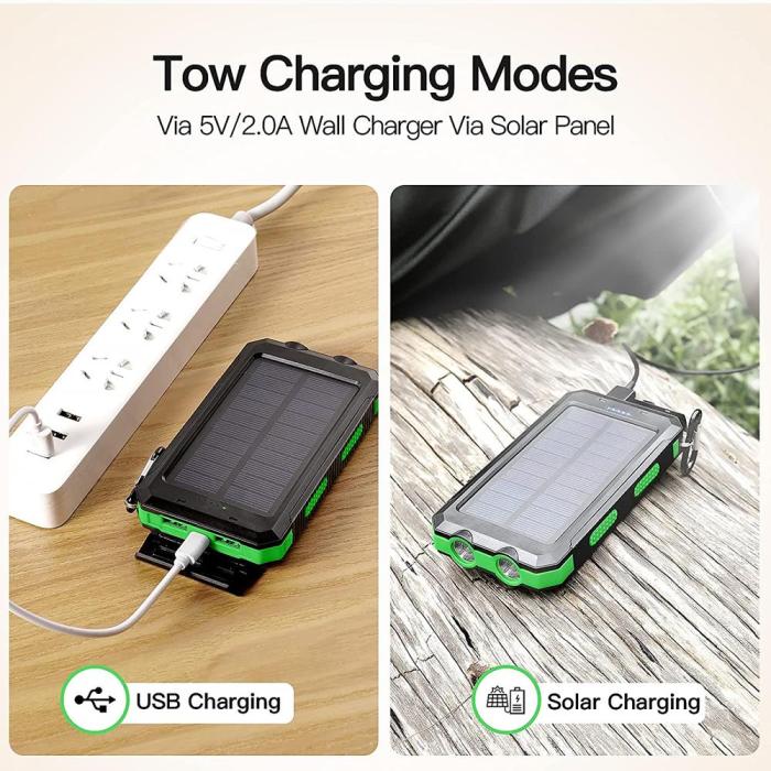 OEM - Outdoor Powerbank Solcellsladdare - 20000 mAh - Grön