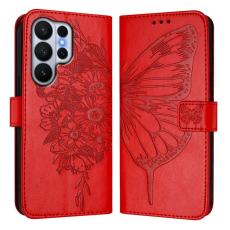OEM - Samsung Galaxy S26 Ultra Pl&aring;nboksfodral Konstl&auml;der Med Handledsrem - R&ouml;d