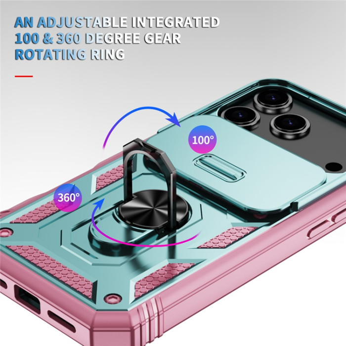 A-One Brand - iPhone 17 Pro Mobilskal Slide Camshield Kickstand - Grön/Rosa