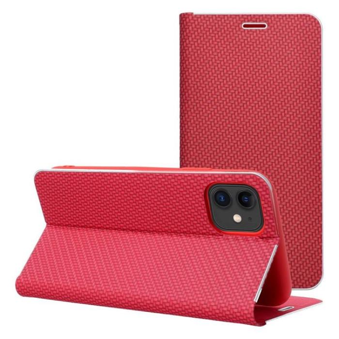 OEM - iPhone 16 Pro Plånboksfodral Luna Carbon - Röd