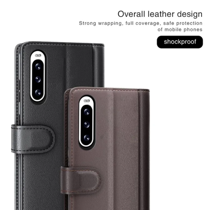 A-One Brand - Sony Xperia 10 V Plånboksfodral Äkta Läder Flip - Svart
