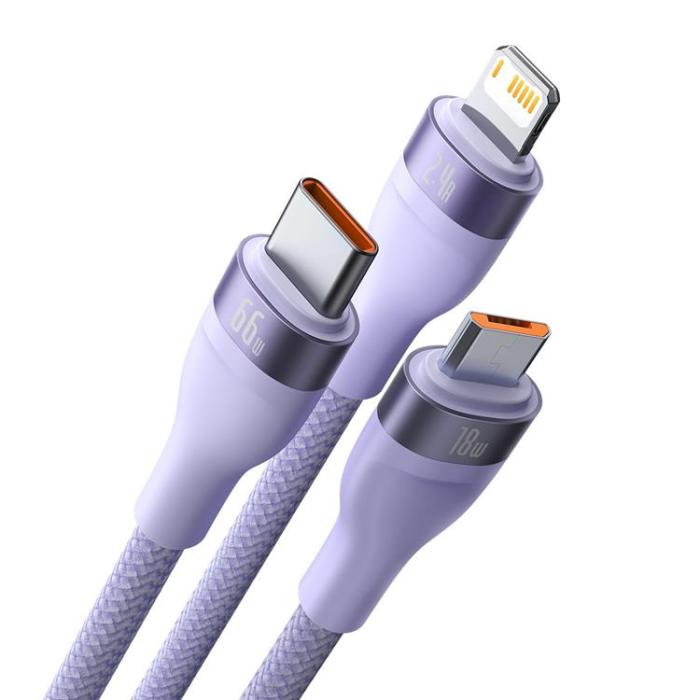 BASEUS - Baseus 3in1 Flash Series USB-C/Micro-USB/Lightning 66W 480Mb/s 1.2m - Lila