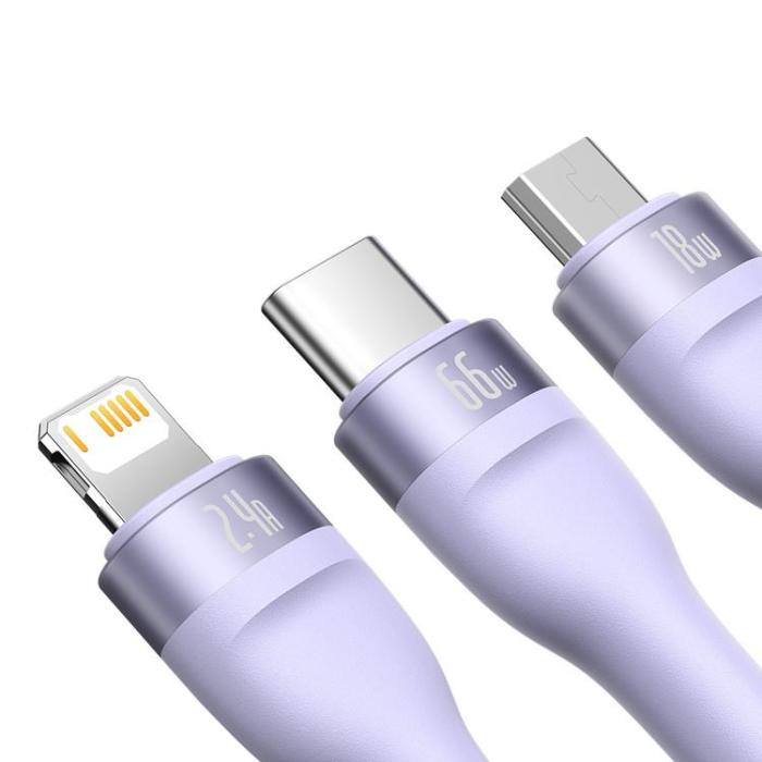 BASEUS - Baseus 3in1 Flash Series USB-C/Micro-USB/Lightning 66W 480Mb/s 1.2m - Lila