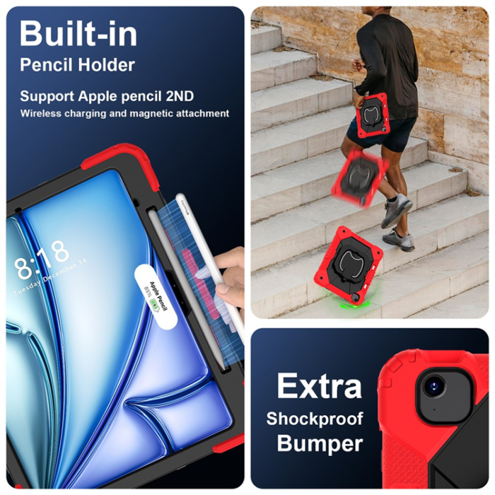 A-One Brand - iPad Air 13(2025/2024) Skal Kickstand - Röd/Svart