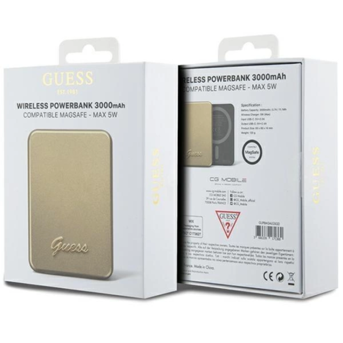 Guess - Guess Magsafe Powerbank 3000mAh 5W Metal Script Logo - Guld